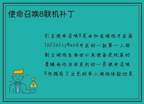 使命召唤8联机补丁